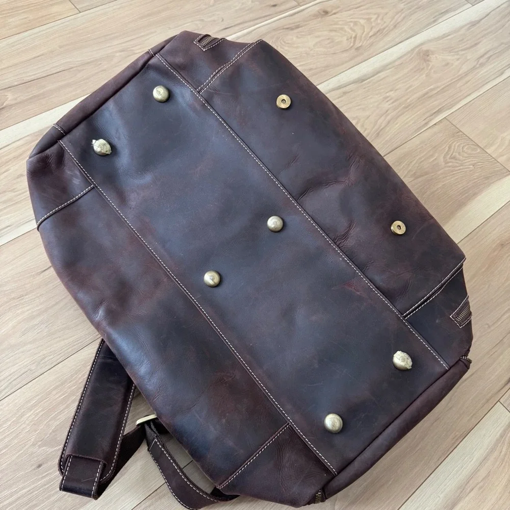 Brown Leather Duffle Bag Weekender Travel Luggage TEK Monogrammed